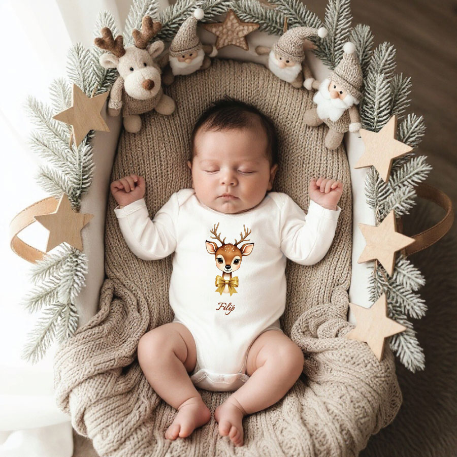 Bodi Jelenček Moj prvi Božič personalizirani bodi otroški bodi za božič darilo za novorojenčka božični bodi bodi z napisom darilo za dojenčka božični spominek otroška oblačila za božič unikatno darilo novorojenček prvi božič božična oblačila za dojenčke personalizirano darilo božični outfit za dojenčke spominsko darilo