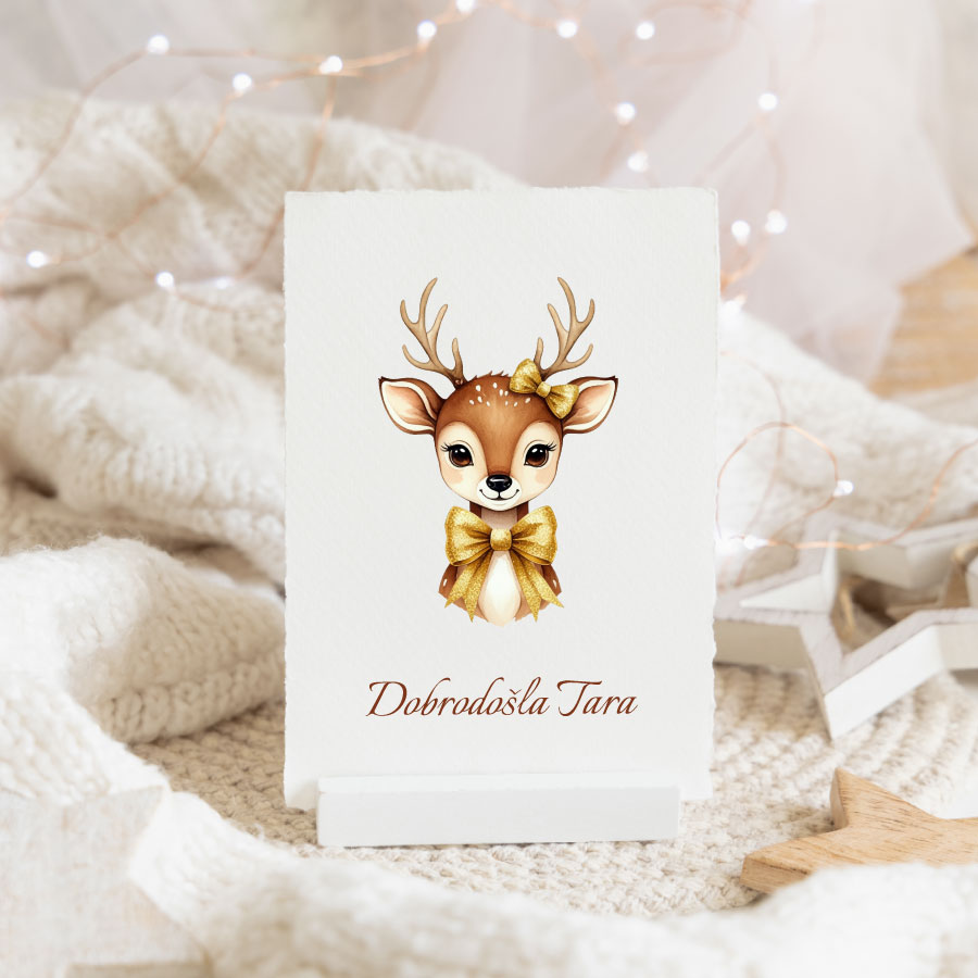 Čestitka-jelenčica-stara božič, božična čestitka ob rojstvu otroka, čestitka ob rojstvu otroka, voščinca ob rojstvu otroka, personalizirana čestitka za rojstvo otroka, personalizirana božična čestika, božični telegrami ob rojstvu otroka