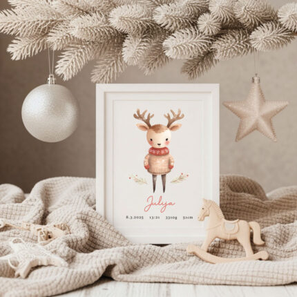 grafika, grafika z rojstnimi podatki, okvir z rojstnimi podatki, darilo ob rojstvu, telegram, personalizirano darilo, darilo z imenom za novorojenčka, božič, božično darilo za novorojenčka