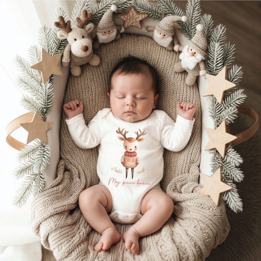Moj-prvi-božič-Jelenček Moj prvi Božič personalizirani bodi otroški bodi za božič darilo za novorojenčka božični bodi bodi z napisom darilo za dojenčka božični spominek otroška oblačila za božič unikatno darilo novorojenček prvi božič božična oblačila za dojenčke personalizirano darilo božični outfit za dojenčke spominsko darilo