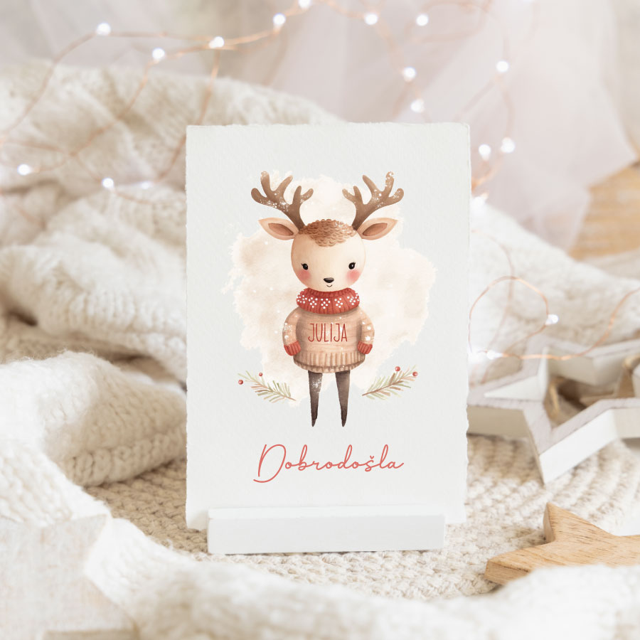 čestitka-jelenček božični božič, božična čestitka ob rojstvu otroka, čestitka ob rojstvu otroka, voščinca ob rojstvu otroka, personalizirana čestitka za rojstvo otroka, personalizirana božična čestika, božični telegrami ob rojstvu otroka