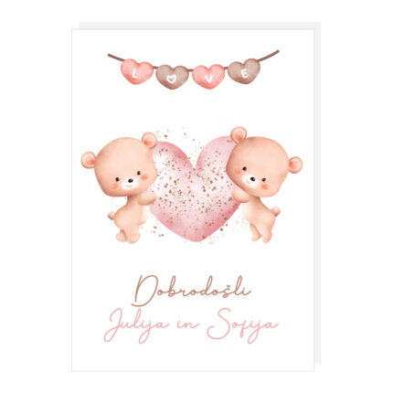 čestitka za dvojčke, čestitka za dvojčka, voščilnica za dvojčke, voščilnica za dvojčka, telegram, telegram ob rojstvu, telegram v porodnišnico, darilo ob rojstvu, darilo za novorojenčka, personalizirano darilo, čestitka, čestitka ob rojstvu