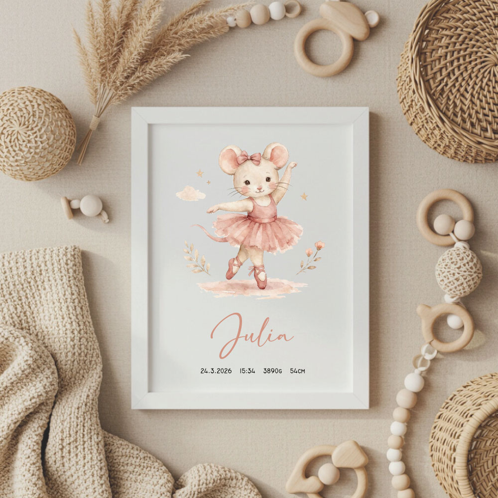 Grafika Miška grafika, grafika z rojstnimi podatki, okvir z rojstnimi podatki, print z rojstnimi podatki, plakat z rojstnimi podatki, personalizirana grafika, darilo ob rojstvu, telegram ob rojstvu, personalizirano darilo, darilo z imenom za novorojenčka